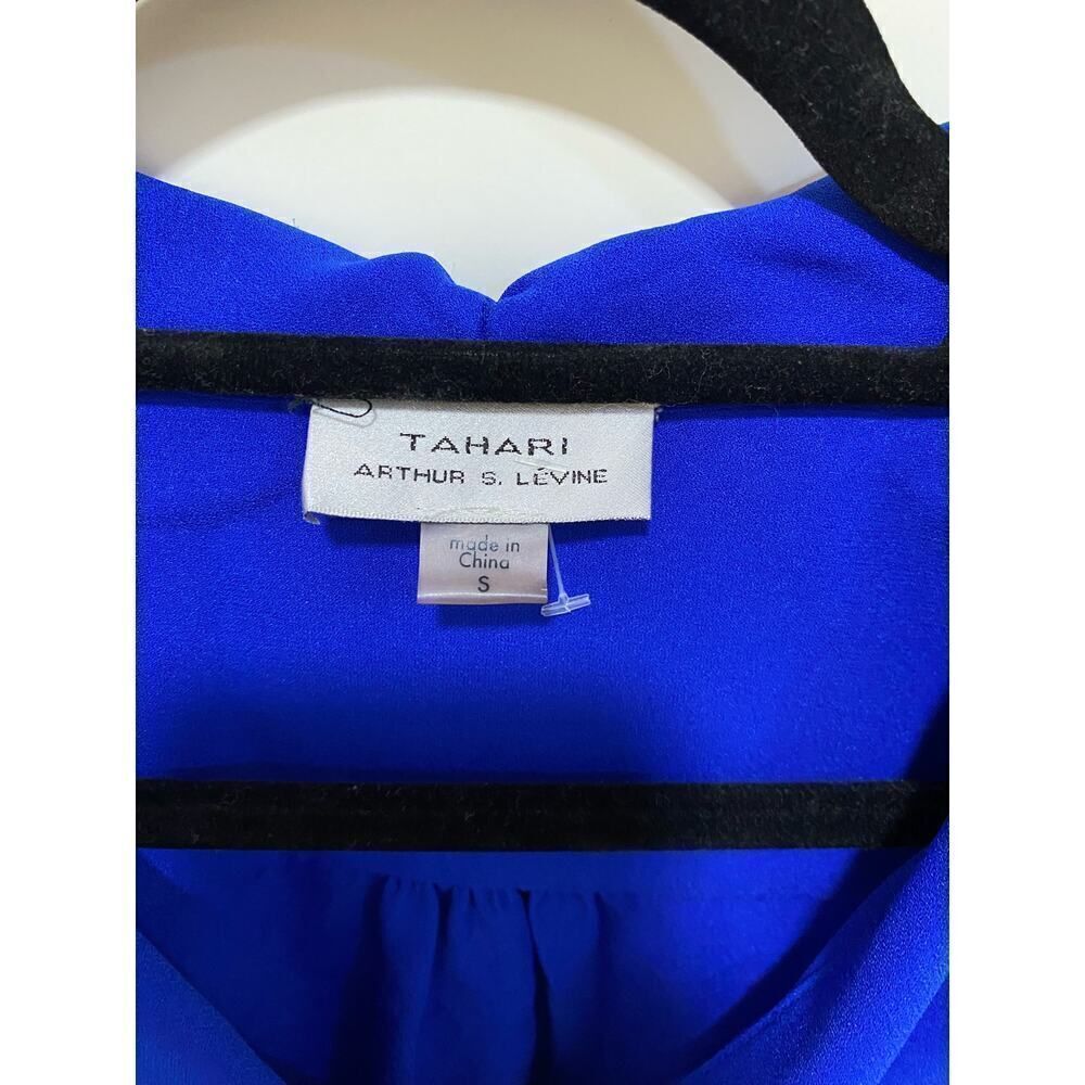 TAHARI Career Wear Bell Sleeves Button Down Front Tie Blouse Royal Blue Size S - Picture 5 of 8